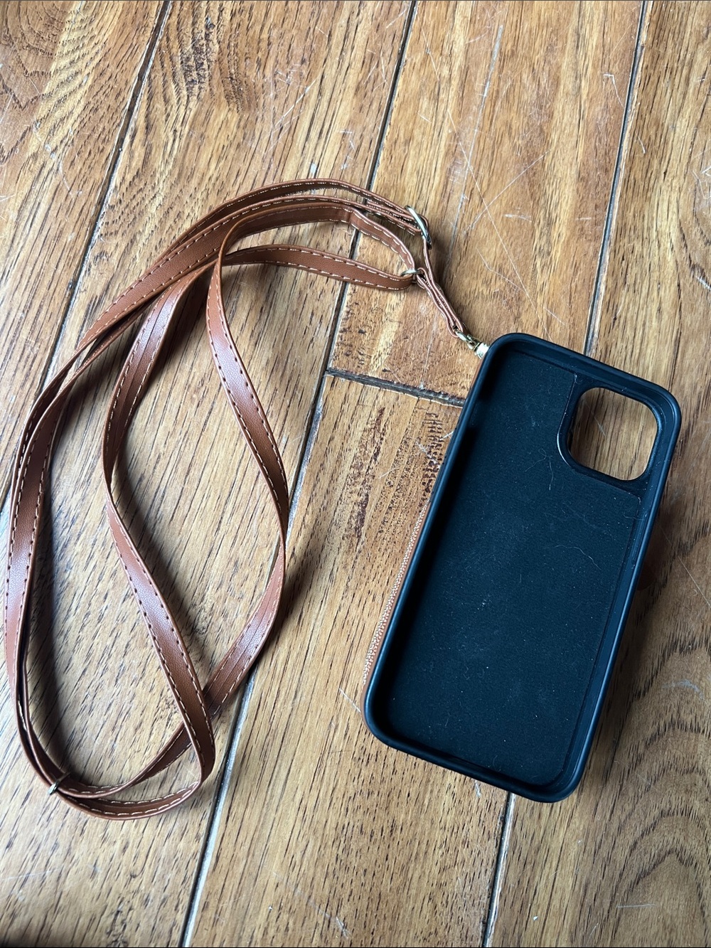 Black Phone Crossbody Case with Brown Strap - Compatible Cell Phone Accessory
